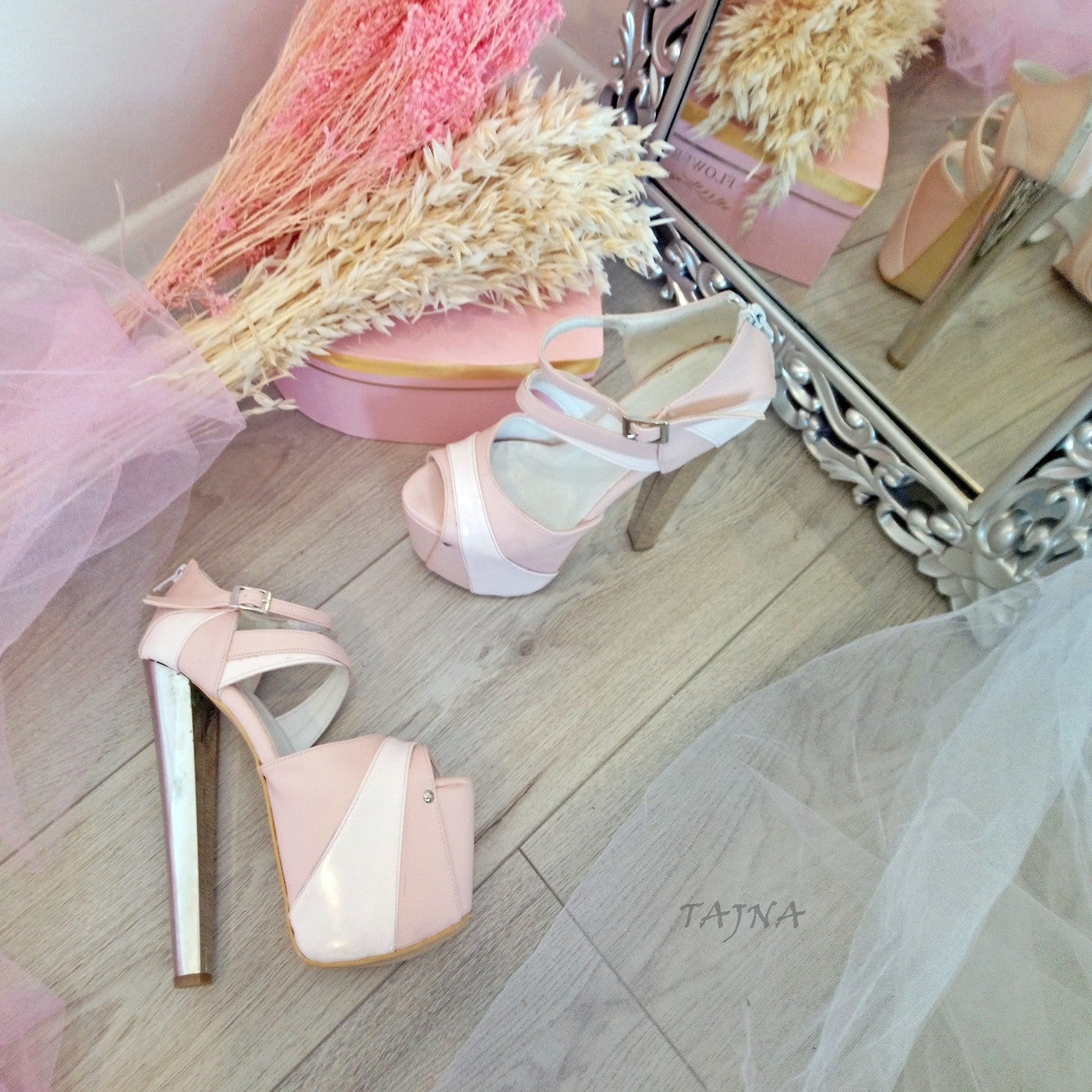 Pink Powder White High Heel Platform Shoes