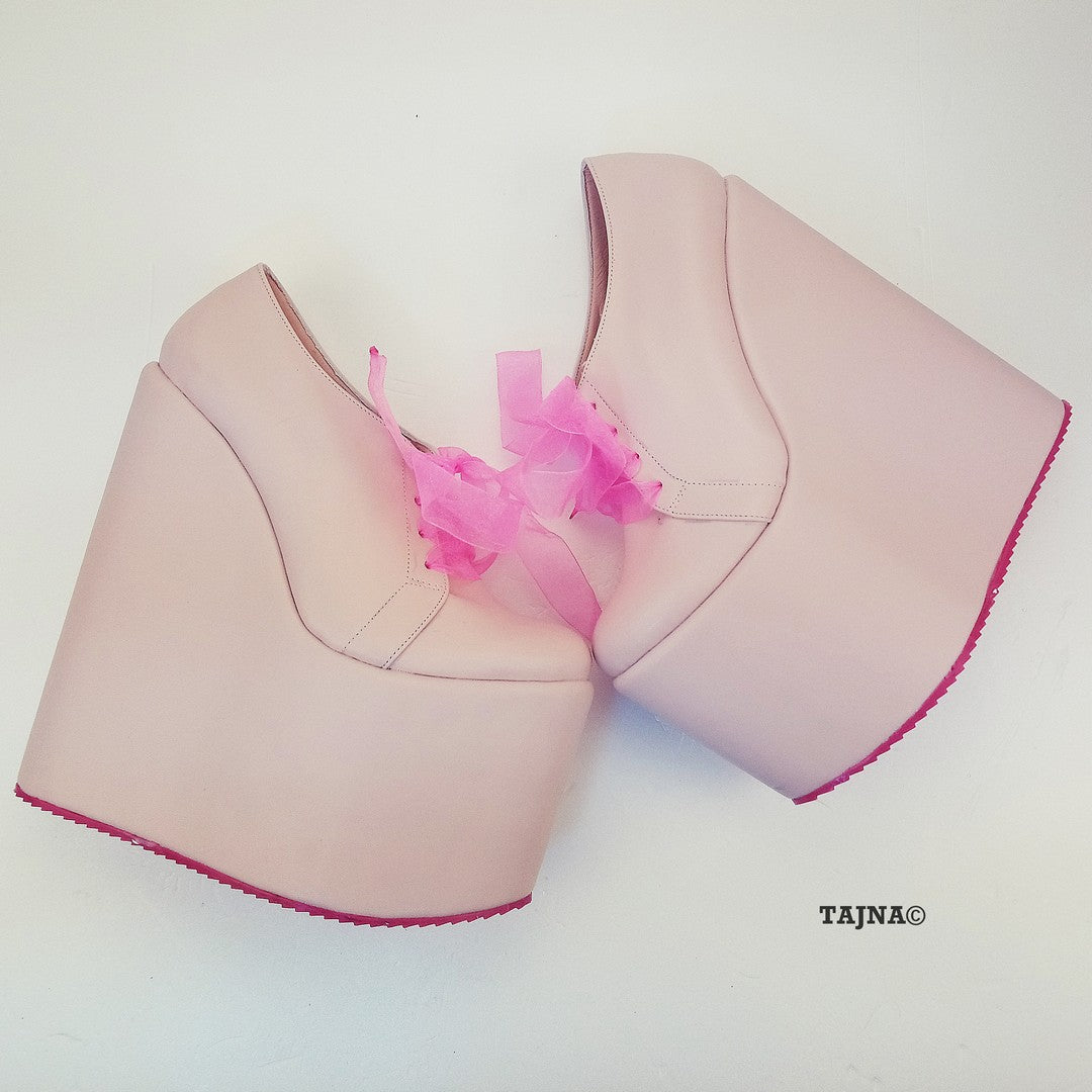 Powder Pink Platform Heel Wedding Shoes