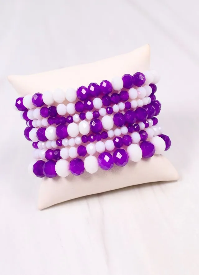 Pryce Glass Bead Bracelet Set PURPLE WHITE