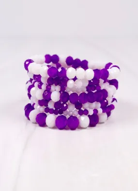 Pryce Glass Bead Bracelet Set PURPLE WHITE