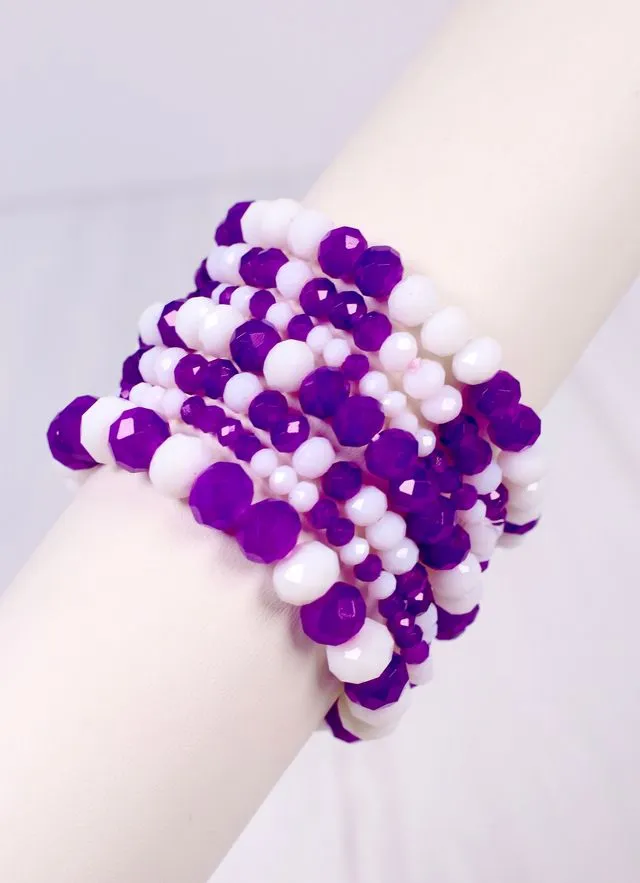 Pryce Glass Bead Bracelet Set PURPLE WHITE