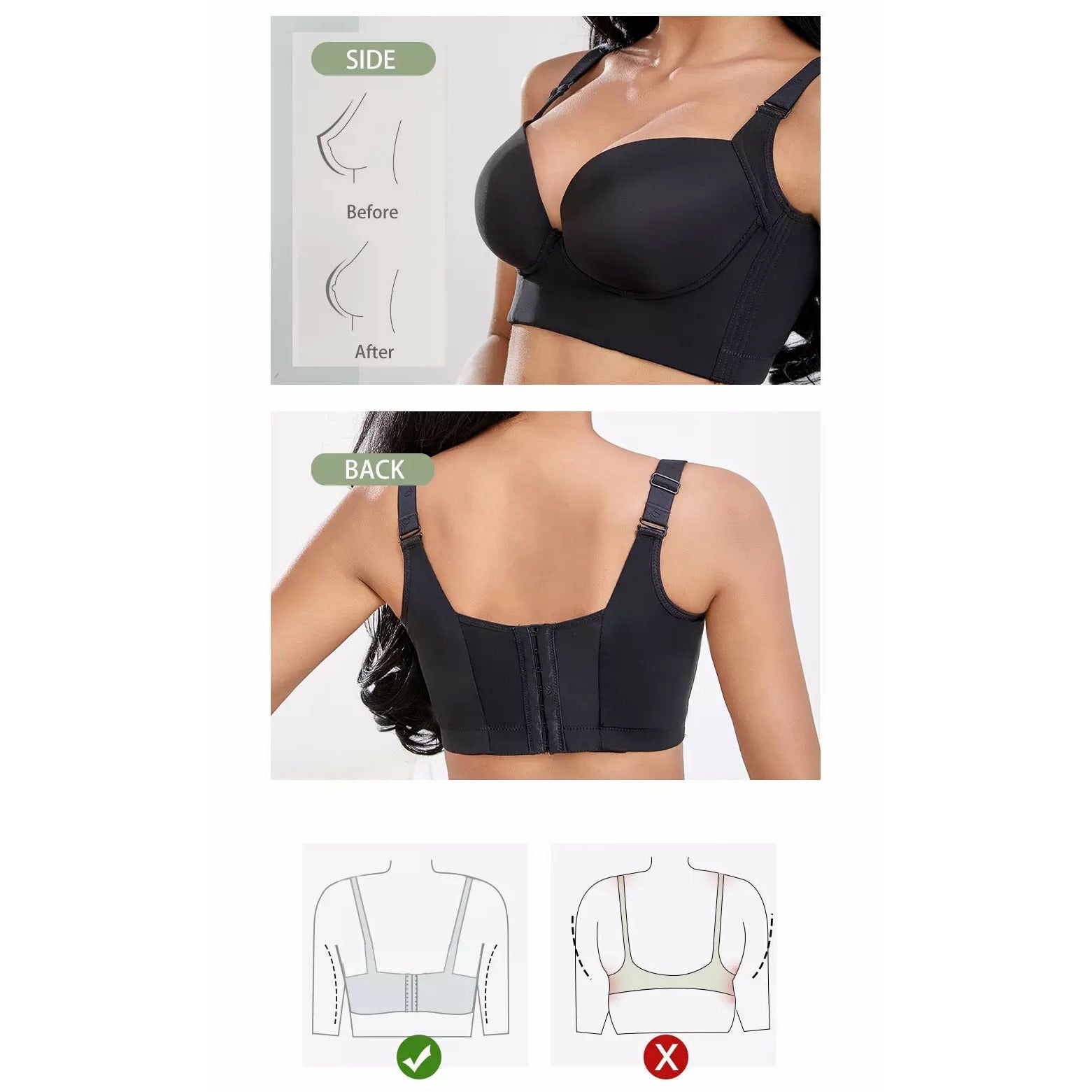 Push-up bras with full back coverage