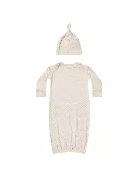 Quincy Mae - Oat Check Knotted Baby Gown Set