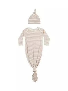 Quincy Mae - Oat Stripe Knotted Baby Gown Set