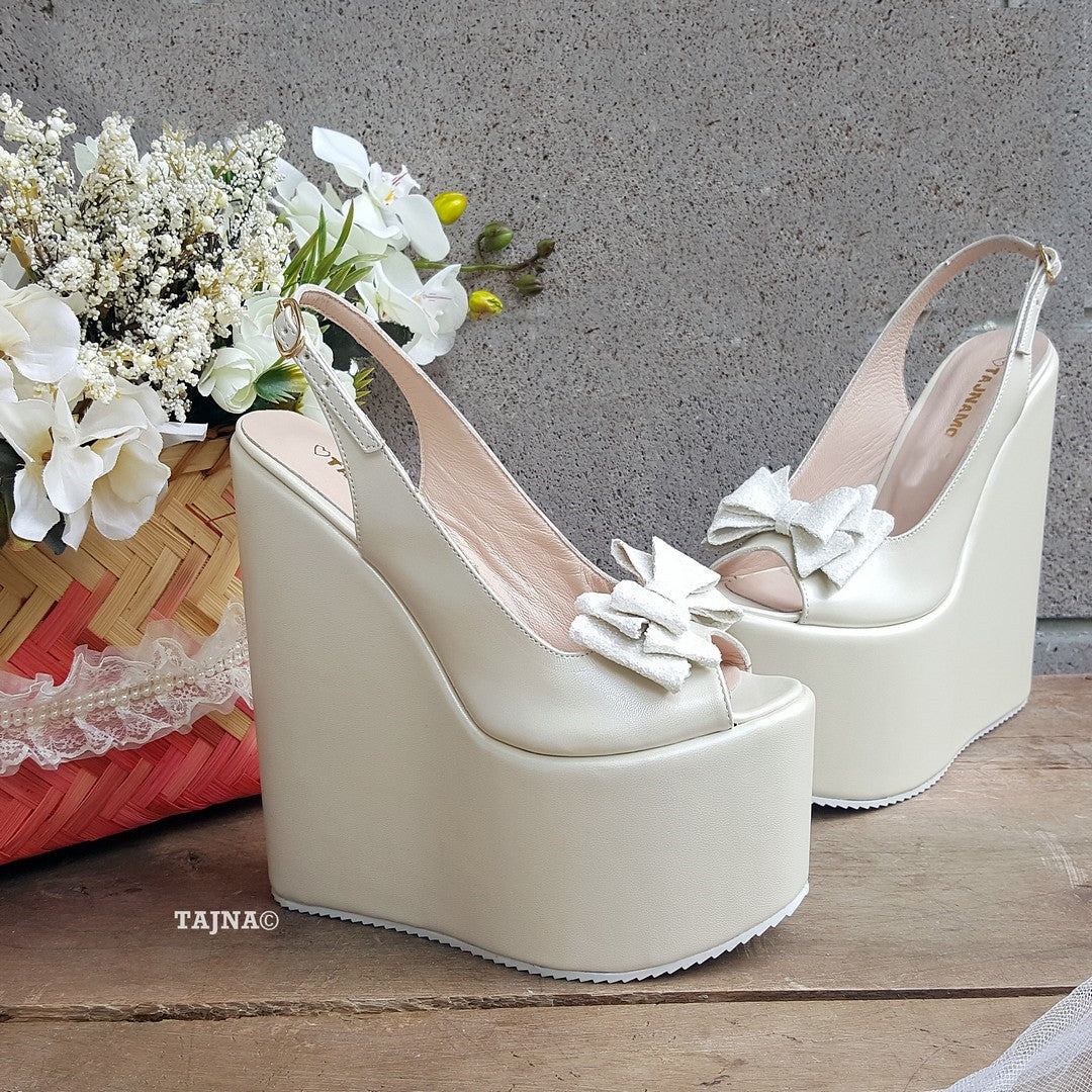 Ribbon Bridal Collection Peep Toe Platform Wedge Shoes