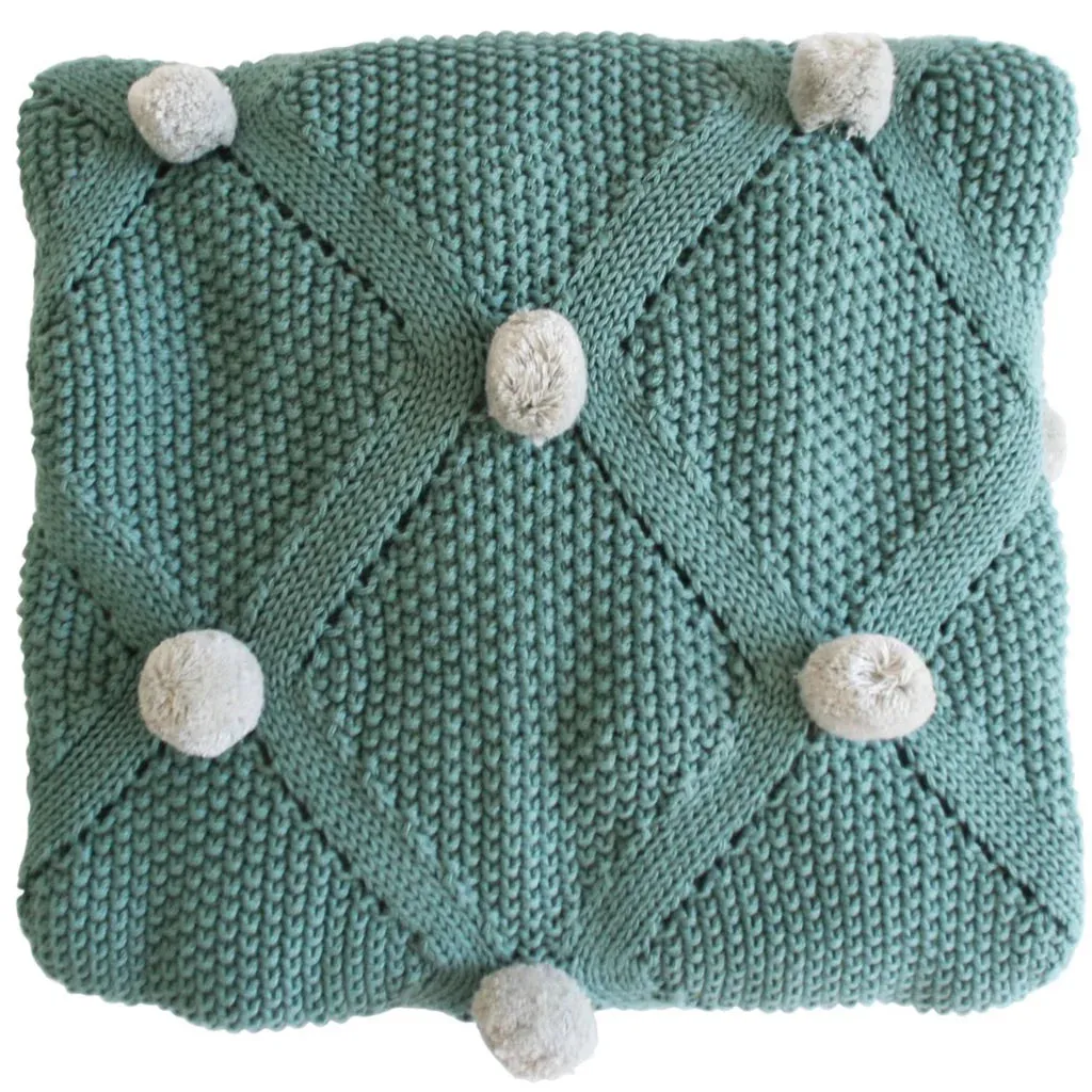 Sage & Grey Pom Pom Baby Blanket