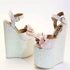 Shimmer Ribbon Elegant High Heel Wedding Shoes Wedges