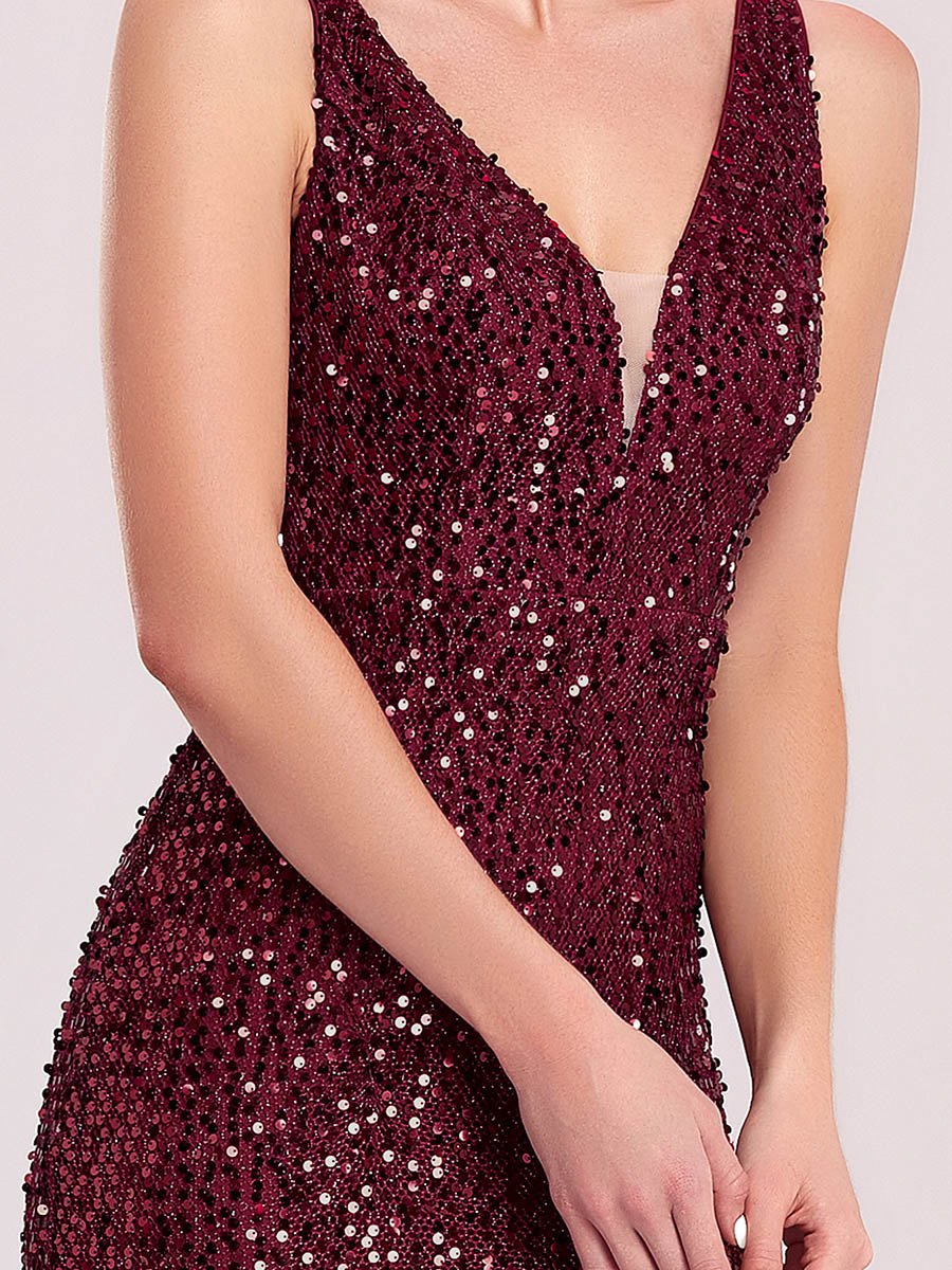 Tank Fitted Sequin Long Burgundy Gown Style 50157