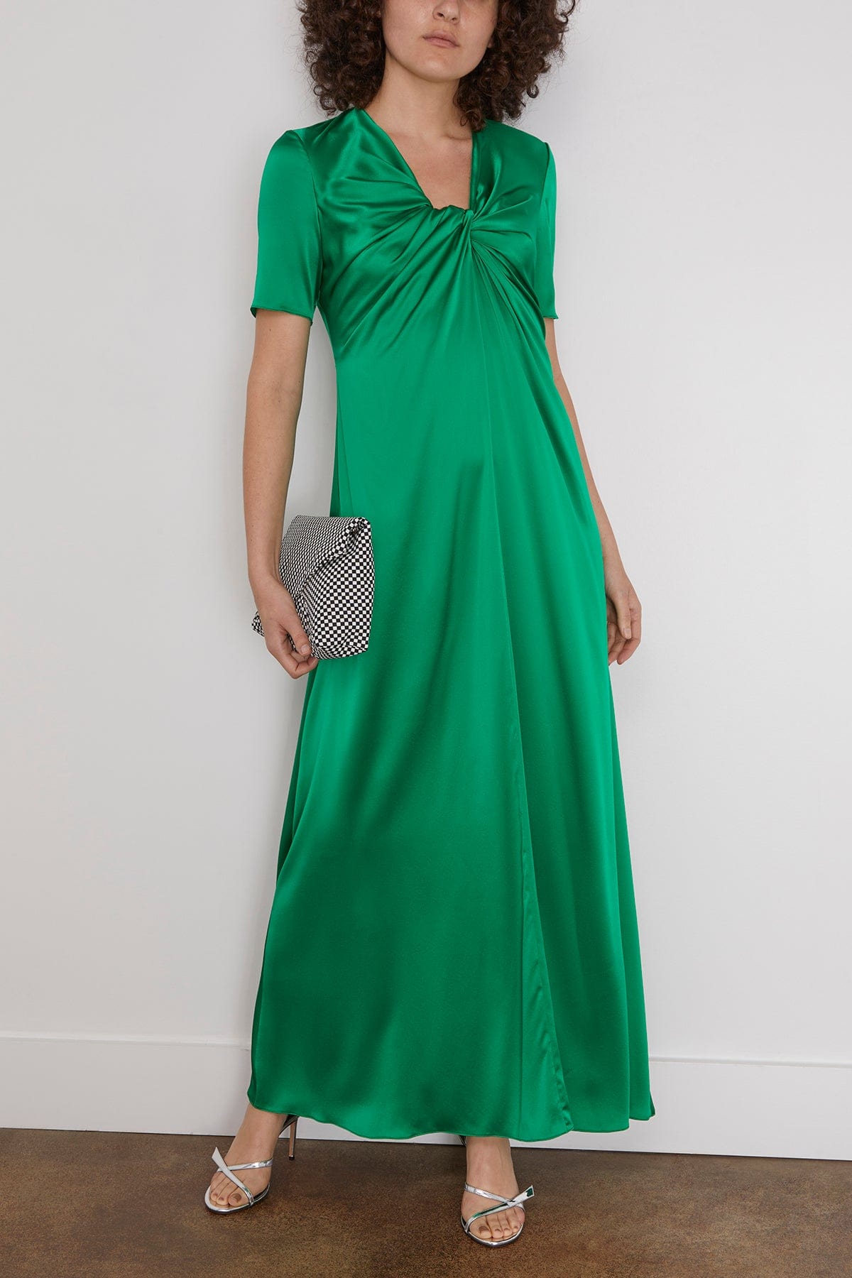 Twist Front Short Sleeve Gown in Emerald