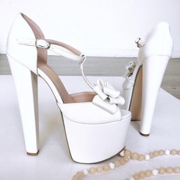 White Ribbon Bridal Platform Shoes