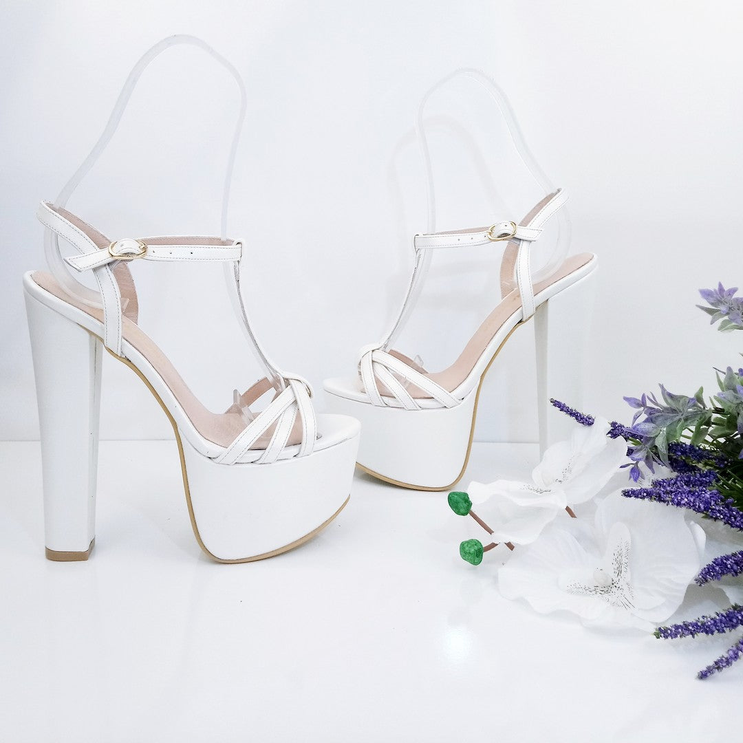 White Strap Bridal Chunky Platform Shoes