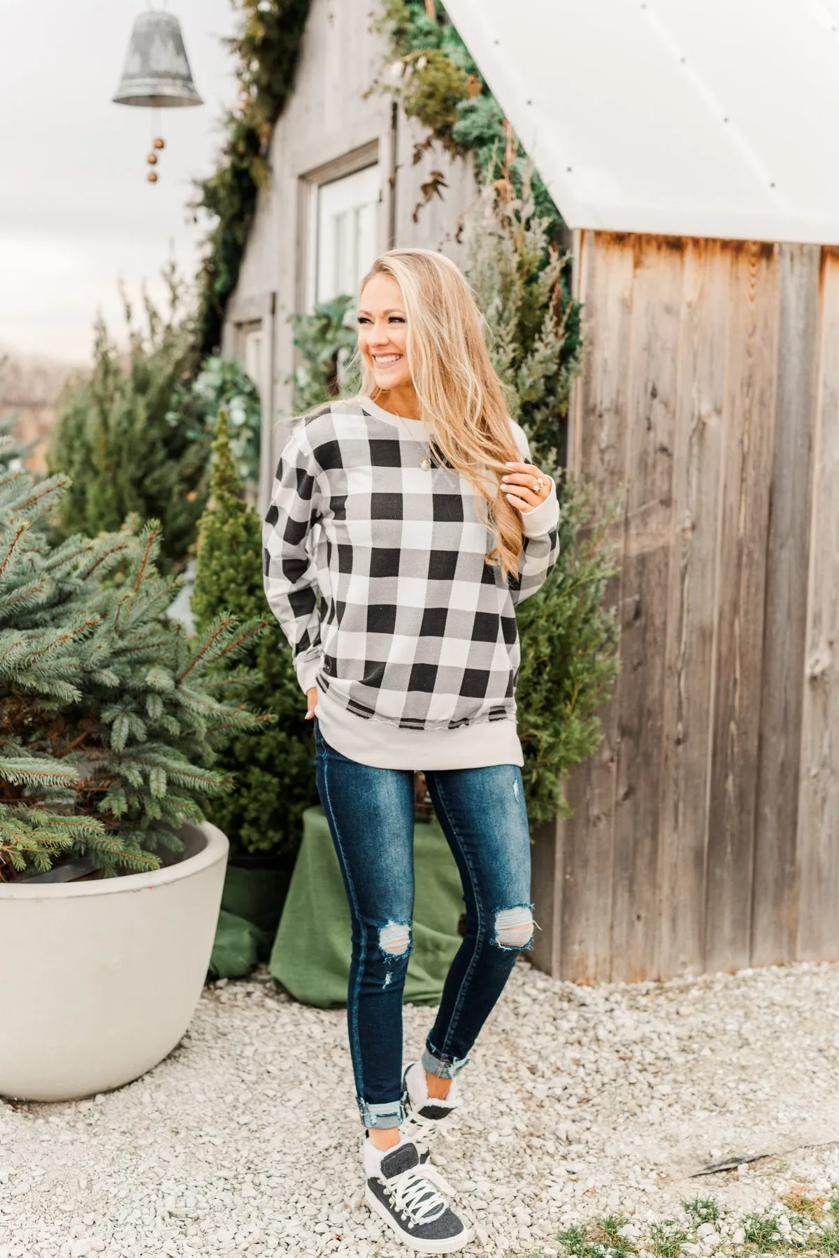 Winter Dreams Buffalo Plaid Top- Black & White