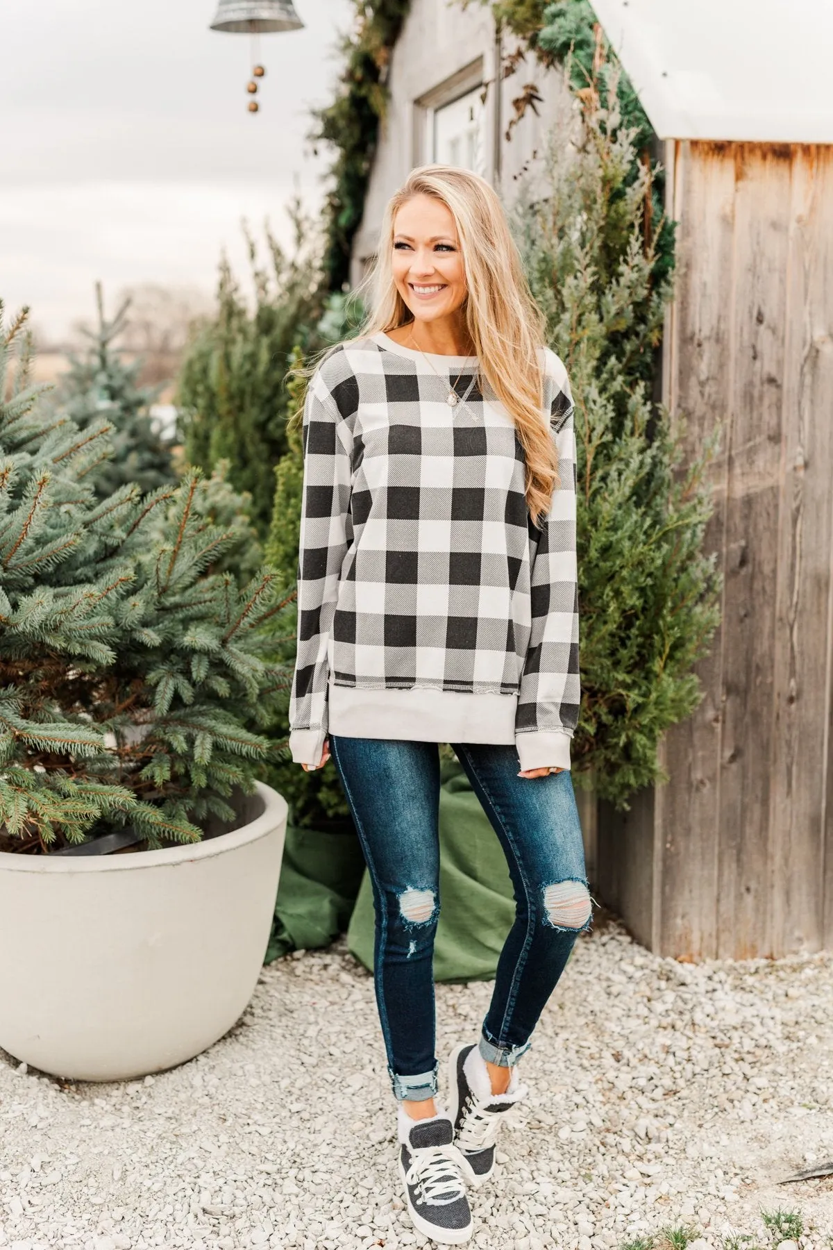 Winter Dreams Buffalo Plaid Top- Black & White