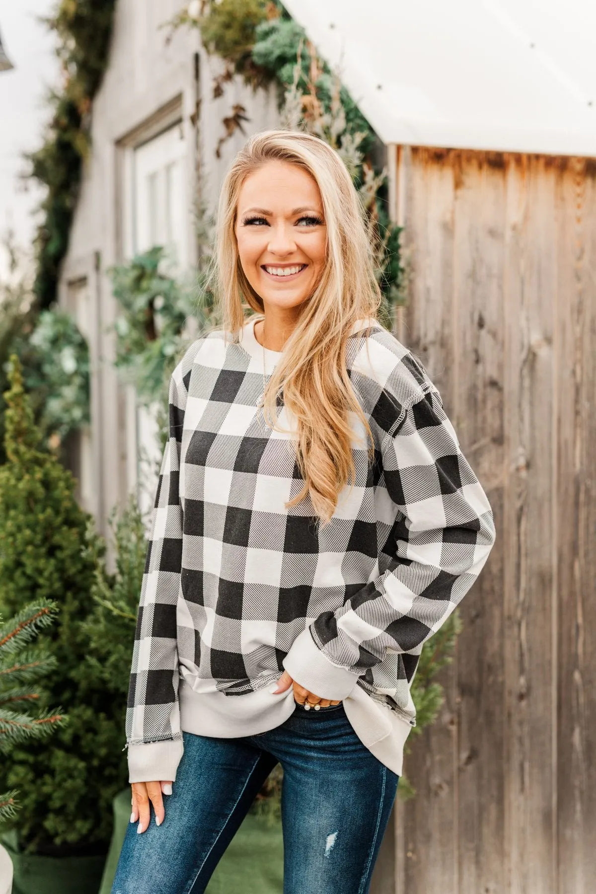 Winter Dreams Buffalo Plaid Top- Black & White